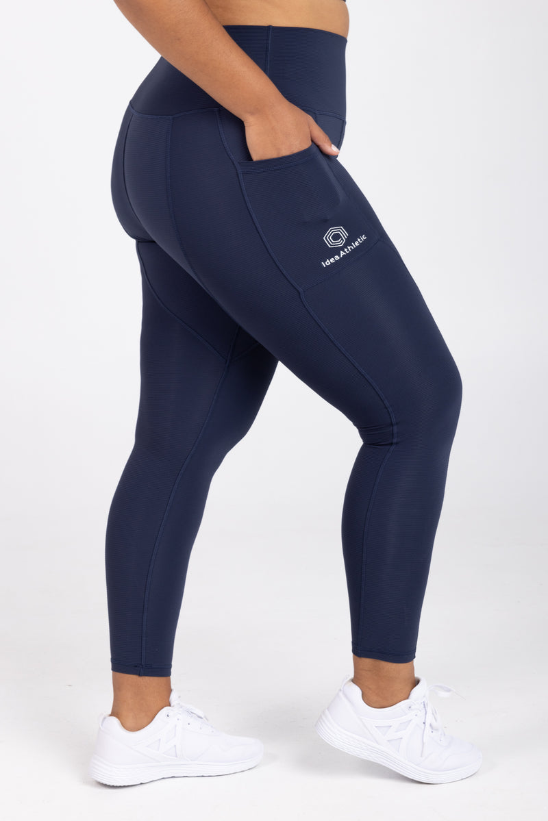 Sweat Resistant Activewear, high waisted statement navy full length tights, high waisted full length leggings, Idea Athletic Australia