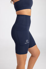 Sweat Resistant Activewear, high waisted statement navy bike shorts, high waisted bike shorts, Idea Athletic Australia