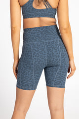 Sweat Resistant Activewear - blue leopard print high waisted sweat resistant bike shorts  -  Idea Athletic  