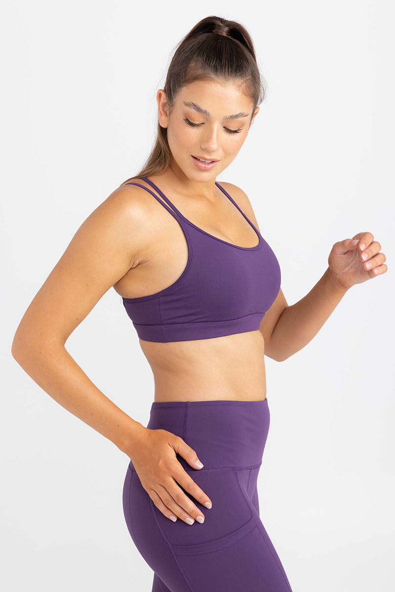 Strappy Back Crop - Deep Aubergine | Sweat resistant activewear by Idea Athletic Australia