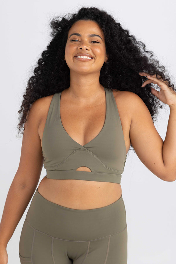 Cross Back, Key Hole Crop / Sports Bra - Military Green by Idea Athletic - Australian Activewear Brand