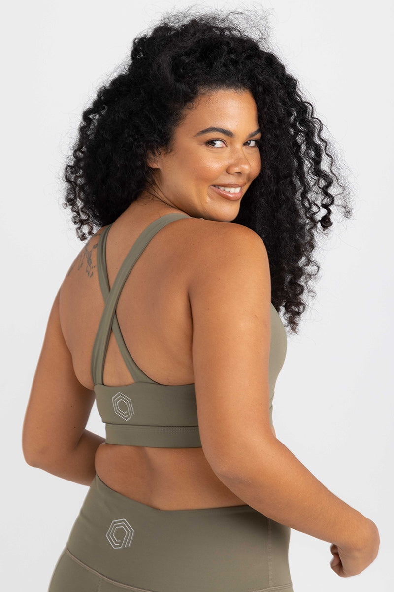 Cross Back, Key Hole Crop / Sports Bra - Military Green by Idea Athletic - Australian Activewear Brand