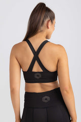 Cross Back Key Hole Crop - Charcoal Black Crop | Idea Athletic