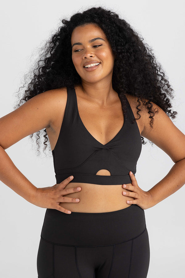 Cross Back Key Hole Crop - Charcoal Black Crop | Idea Athletic